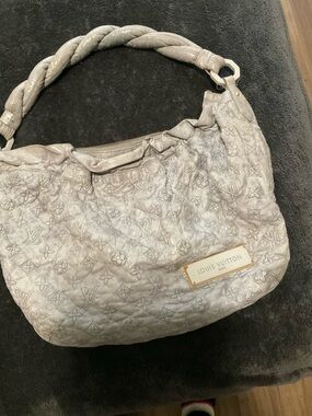 Vintage Louis Vuitton Light Gray Monogram Braided-Handle Hobo Bag